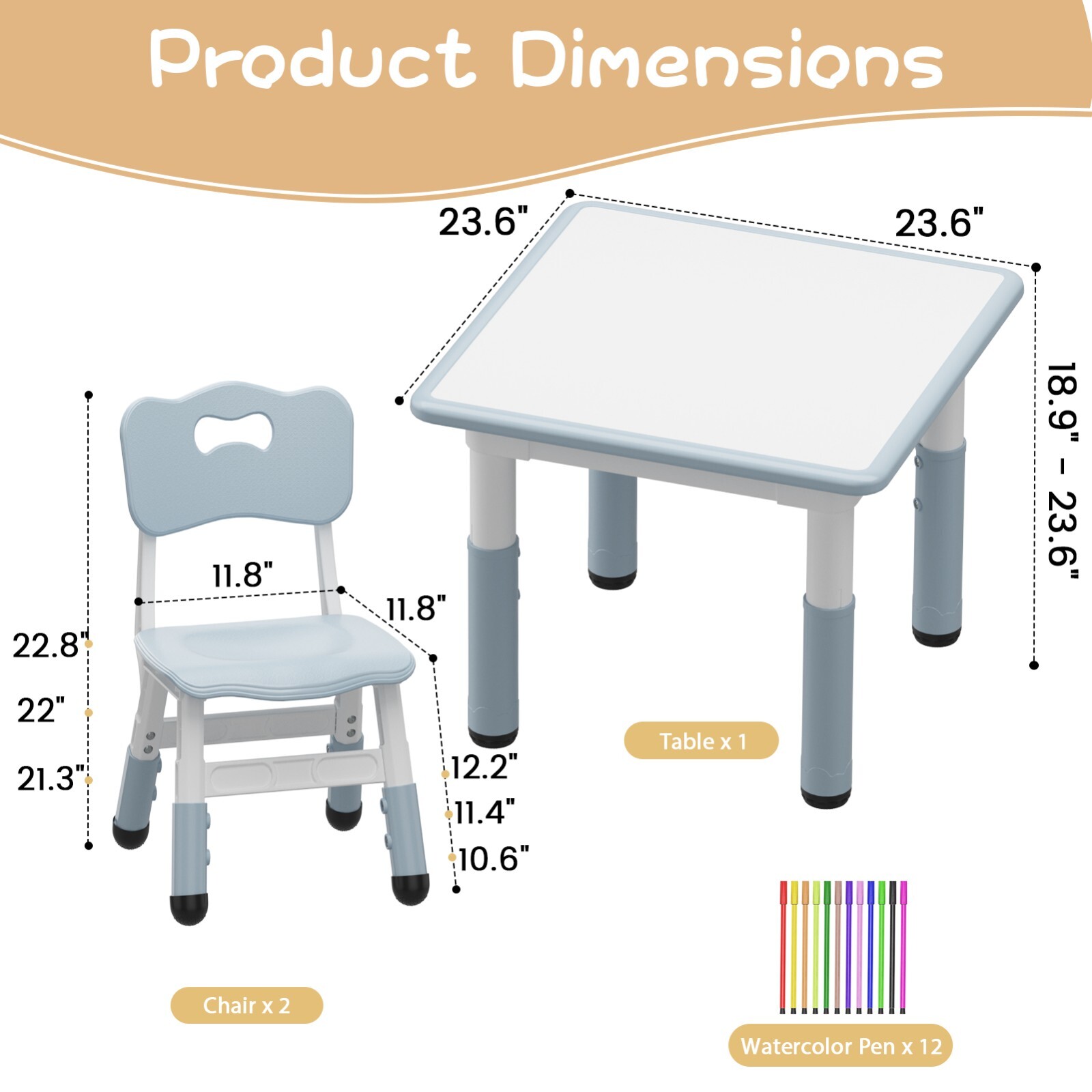 Kids Table and 2x Chairs Set Graffiti Desktop Height Adjustable Toddler Table gallery