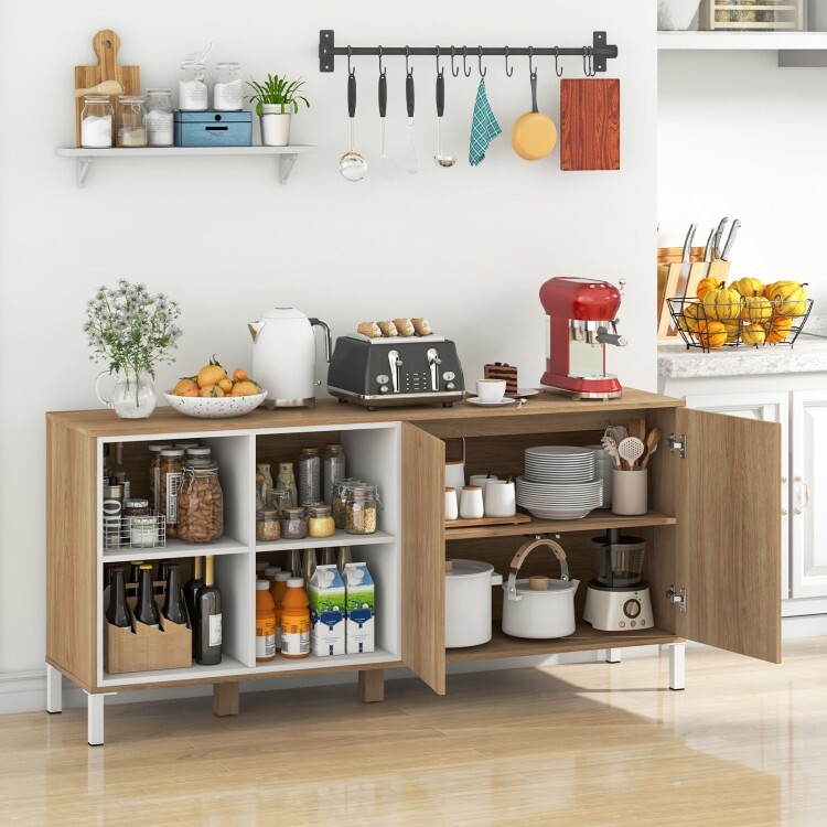 63" Sideboard Buffet Storage Kitchen Cabinet w/5 Level Adjustable Open Shelves gallery