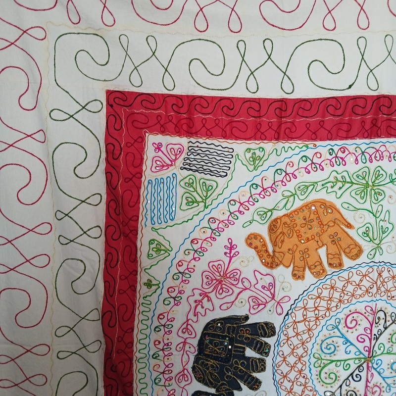 India Tapestry Cotton Bedspread Embroidered Elephant Full Size Sequin 82x83 gallery