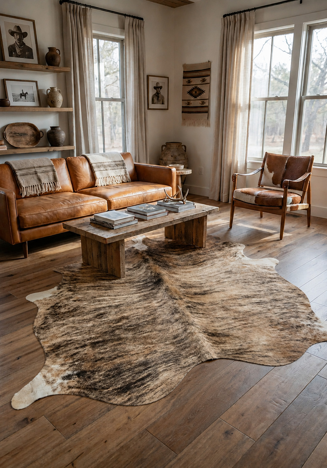 Picture - Real Cowhide Rug Brindle - Size 6x6-7 ft gallery