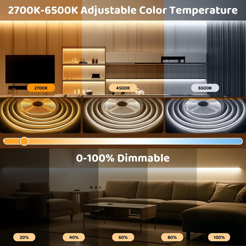 White COB Lights 32.8Ft, 2700K-6500K CCT Tunable White Light Strip with Remot... gallery