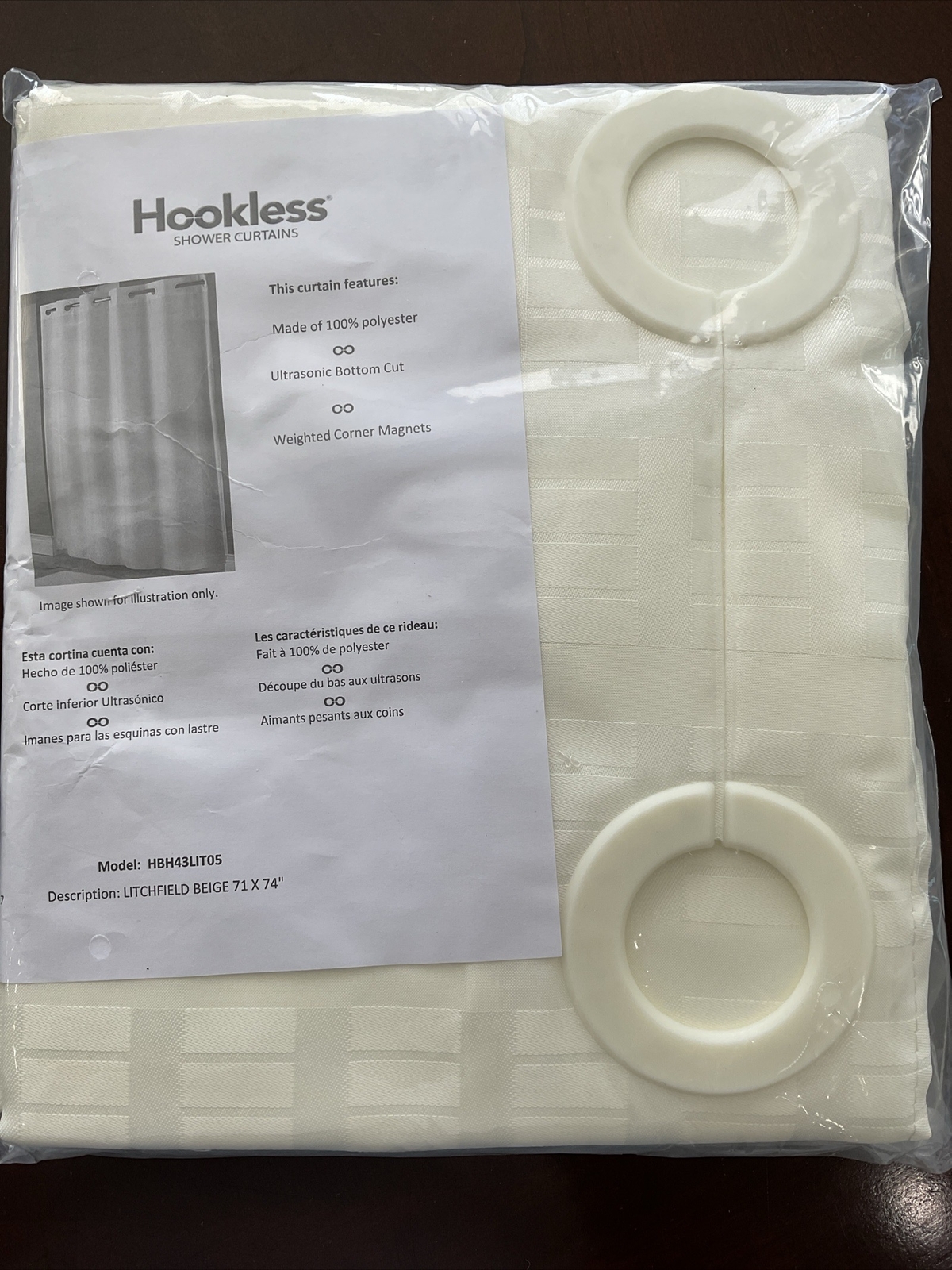 Hookless Beige Litchfield Weave Polyester Shower Curtain 71"x74" HBH43LIT05 bath gallery