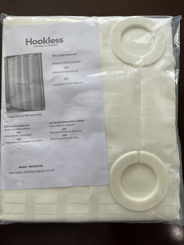 Hookless Beige Litchfield Weave Polyester Shower Curtain 71"x74" HBH43LIT05 bath gallery