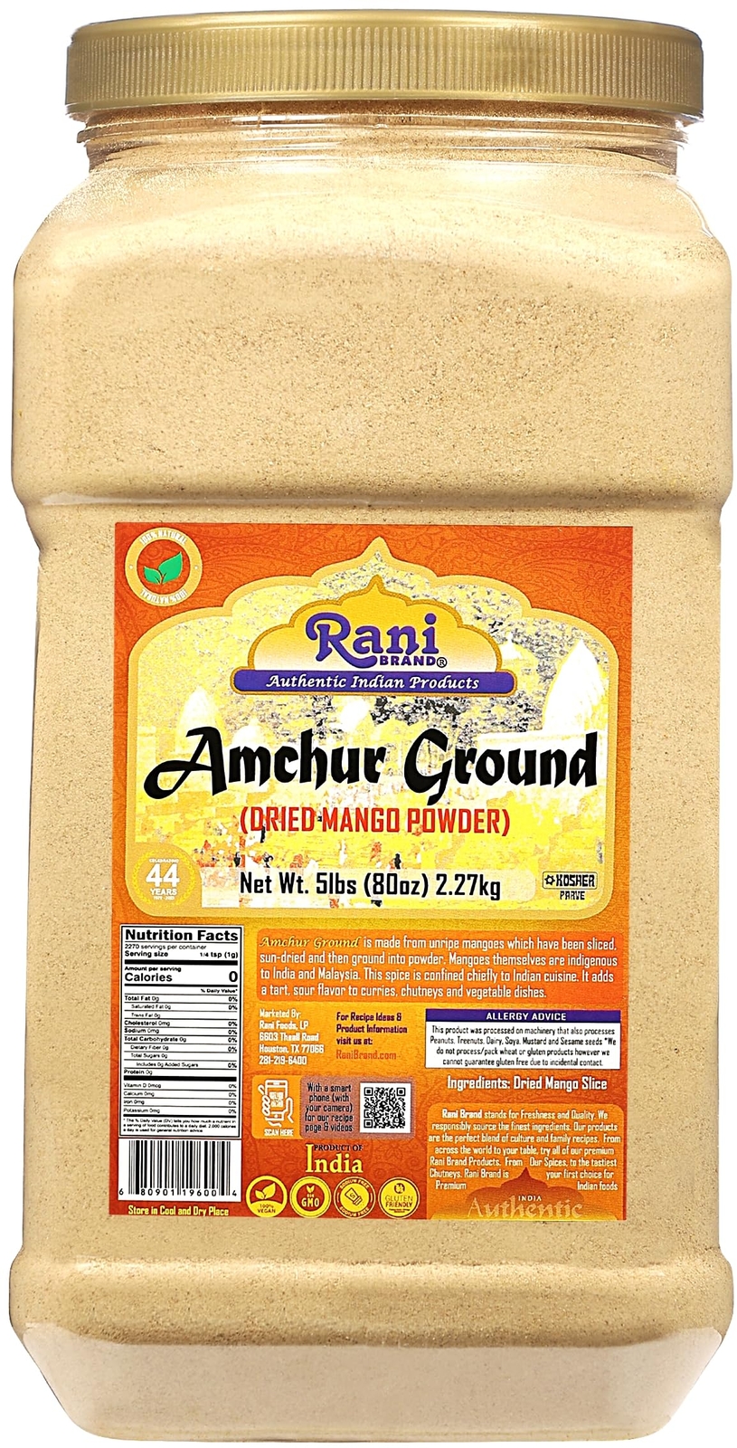 Rani Amchur (Mango) Ground Powder Spice 80oz (5lbs) 2.27kg Bulk PET Jar gallery
