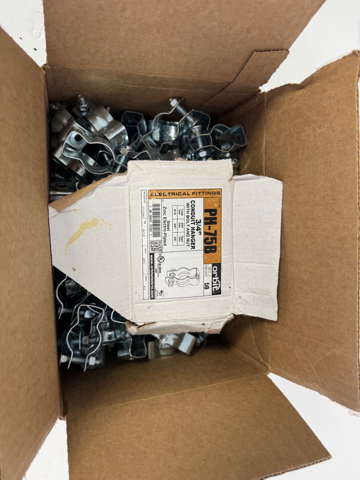90+ Orbit PH-75B EMT Pipe Hanger w/Bolt #1B 3/4" Steel Zinc Electro-Plated gallery