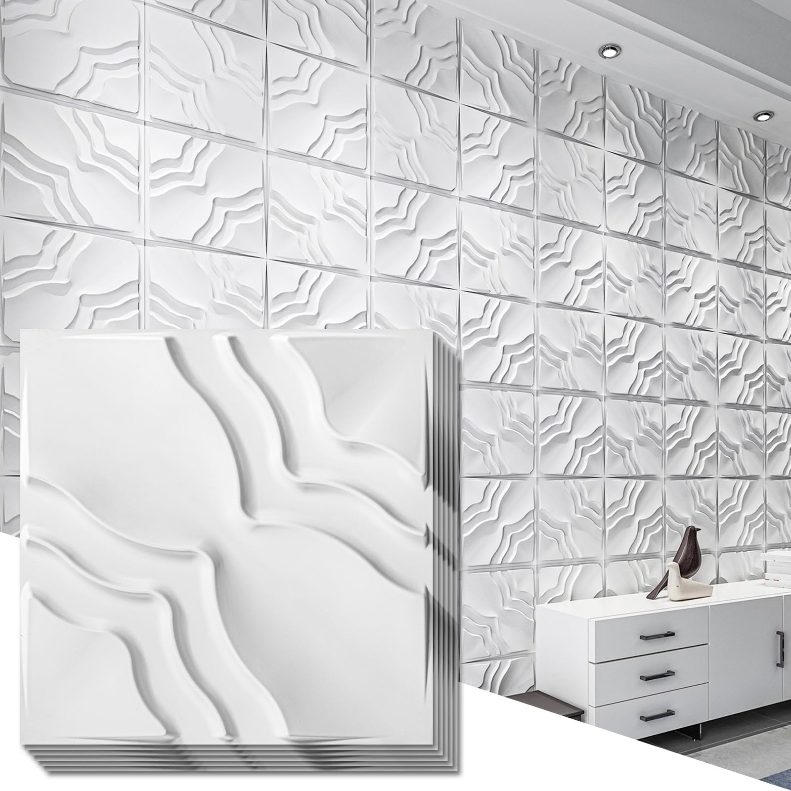 Art3d 33-Pack 3D Textured PVC Wall Panels 12x12" White - Covers 32 Sq.Ft. gallery