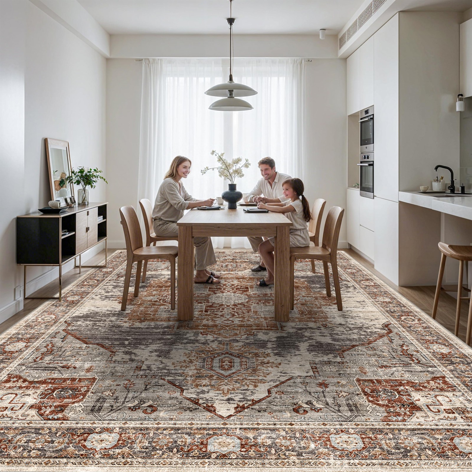 Area Rug 12x15 Washable Non Slip Backing Stain Resistant Brick X23059A Living gallery