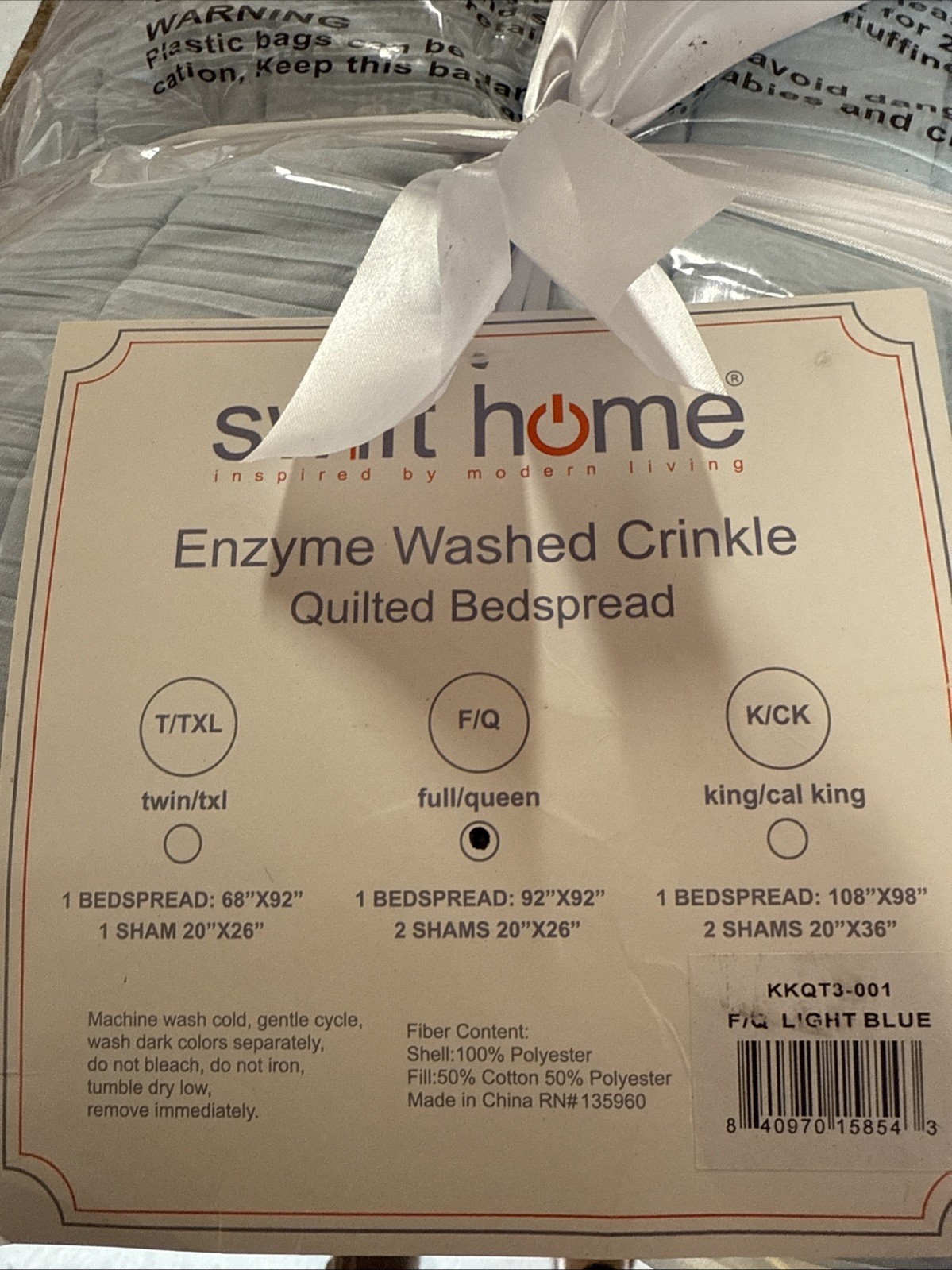 Swift Home Enzyme Washed Crinkle Quilt Full/Queen Bedspread Pillow Shams Blue gallery