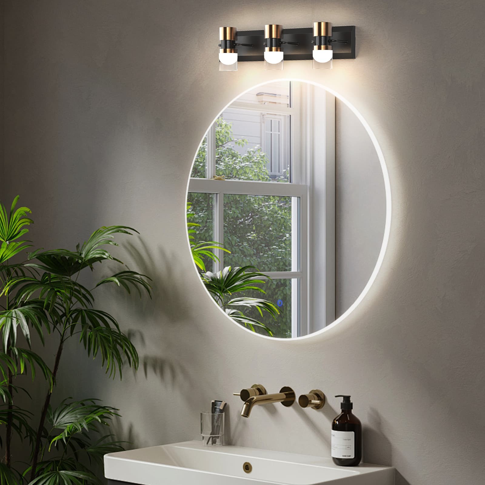 Luxury 3-Light LED Vanity Light Fixture Black&Gold Modern Bathroom Wall Sconce gallery