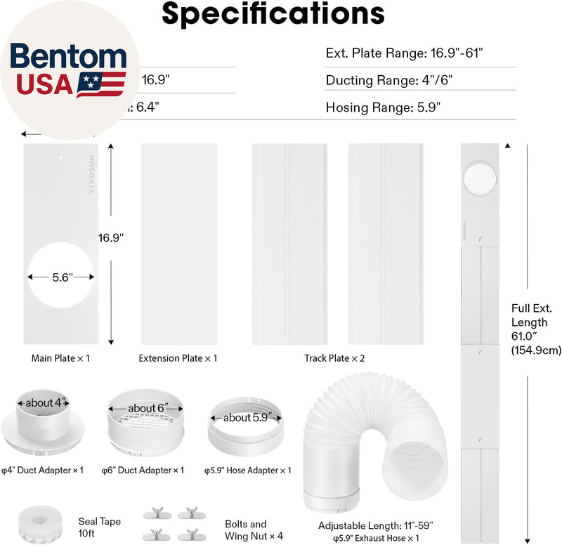 Window Duct Kit, Portable AC Window Seal Kit with 5.9" Diameter 59" Length Hose, gallery