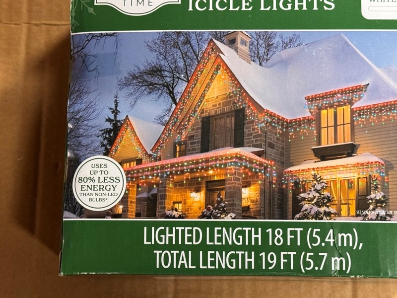 Holiday Time - 300 LED Multicolor Mini Icicle Lights White Wire 19 ft Long TOTAL gallery
