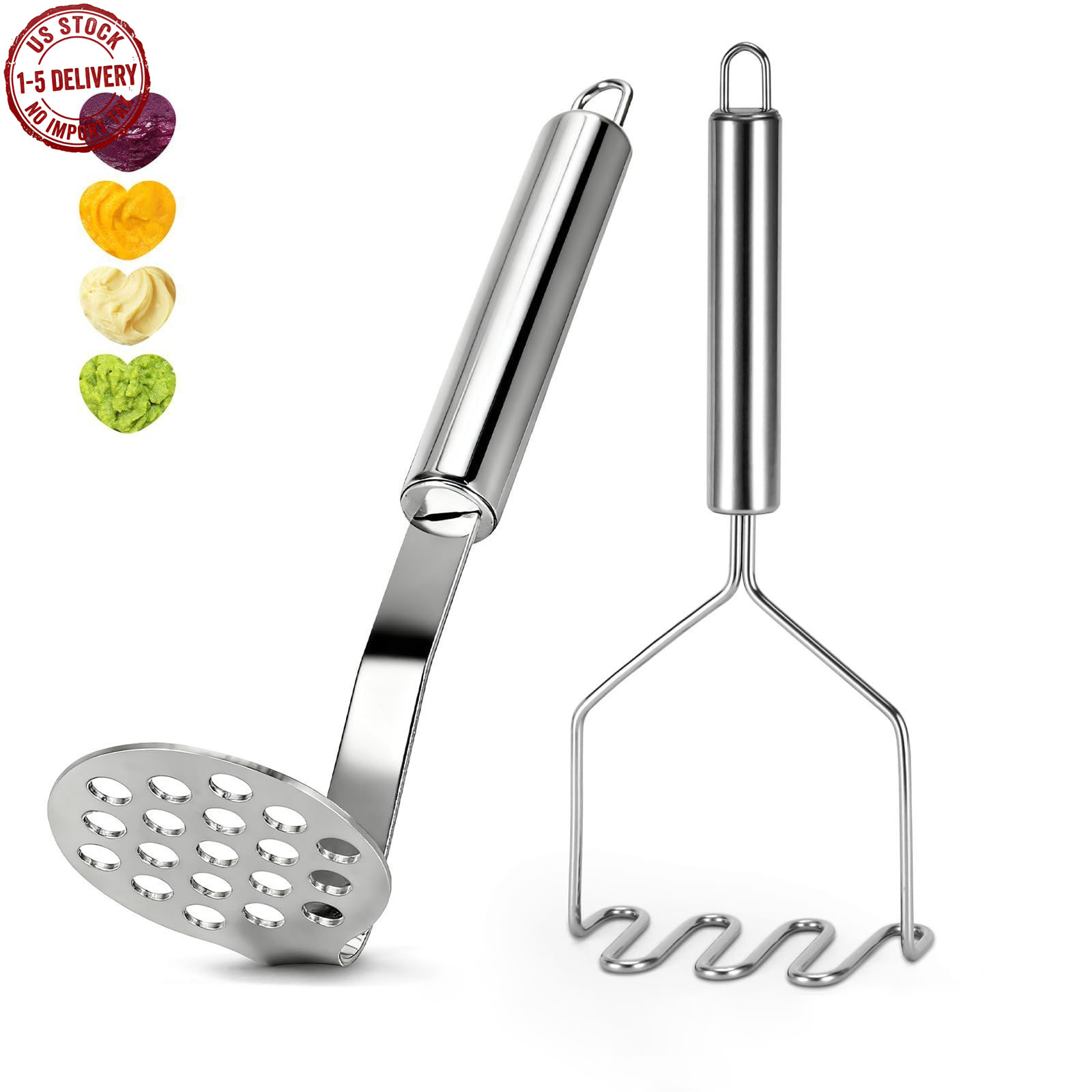 2 Pcs Potato Masher Stainless Steel Wire Masher 9 Inch Potato Ricer Vegetable gallery