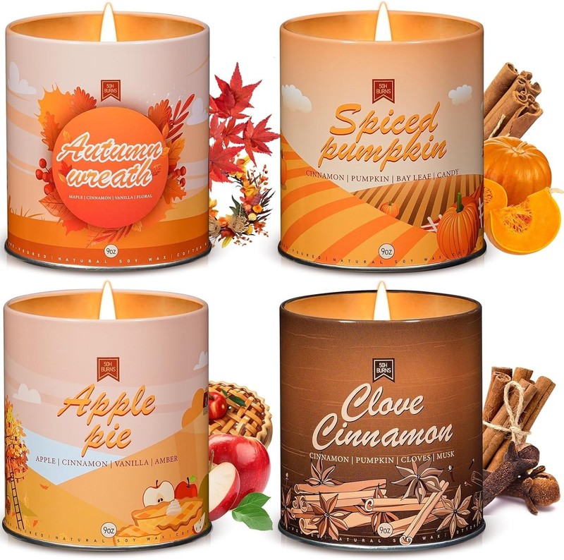 Aromatherapy Candle Gift Set: 4 Pack Seasonal Scents - Apple, Cinnamon & Pumpkin gallery