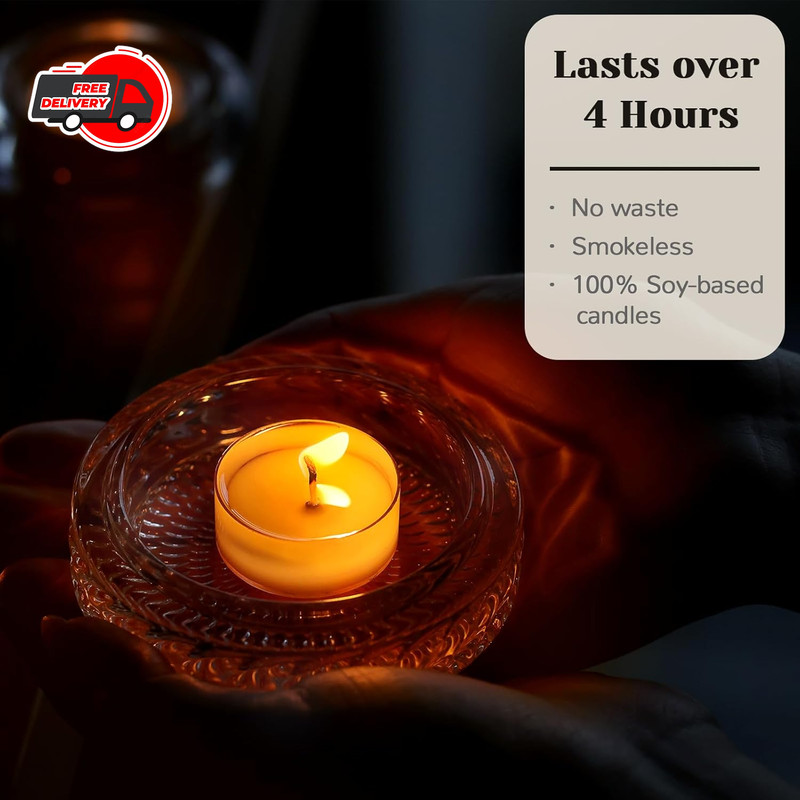 Soy Tea Lights Candles 50 Pack Unscented White Tealight Candles Bulk-4 Hours gallery