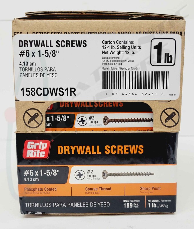 12 Lbs Grip Rite 1-5/8" #6 Philips Bugle-Head Coarse Sharp Point Drywall Screws gallery