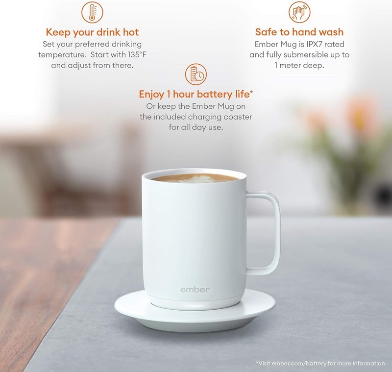Ember Temperature Control 10oz Smart Mug 1hr Battery Life White App Control gallery