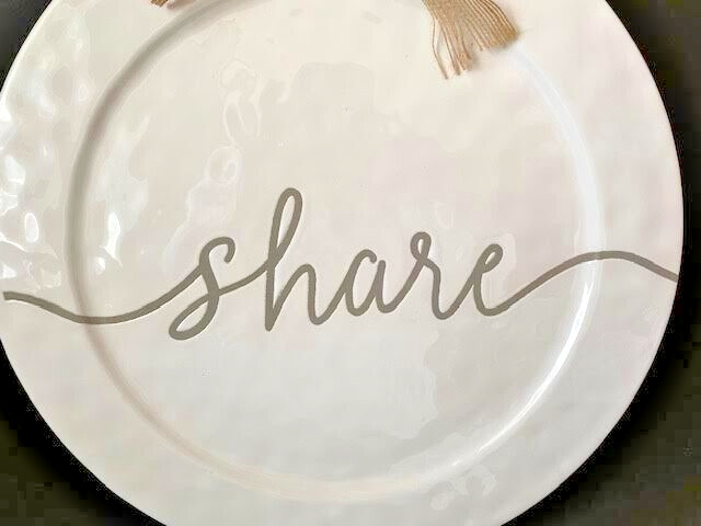 Mud Pie Serving Platter White Grey Words SHARE 14 Inches Diameter EUC gallery