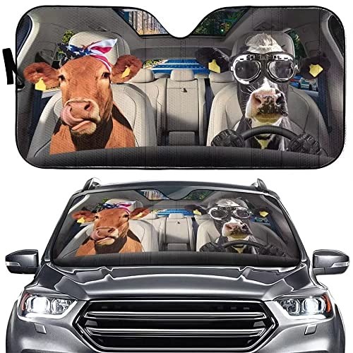 Cow with Glasses Car Windshield Sun Shade Funny Scalper Foldable Uv Ray cow gallery