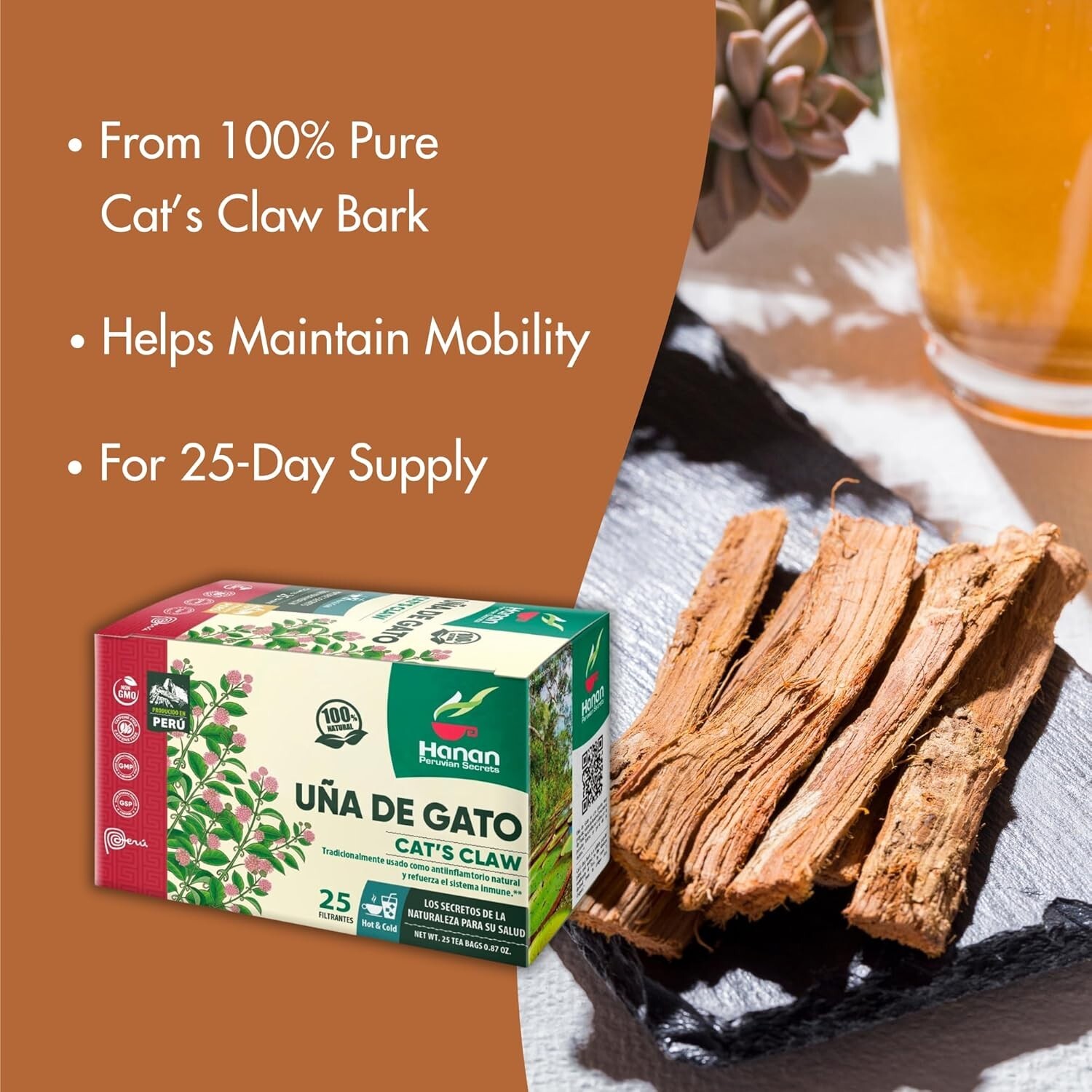 Cat’s Claw Tea 100% All Natural Uña de Gato 100 Herbal Teabags from Peru gallery