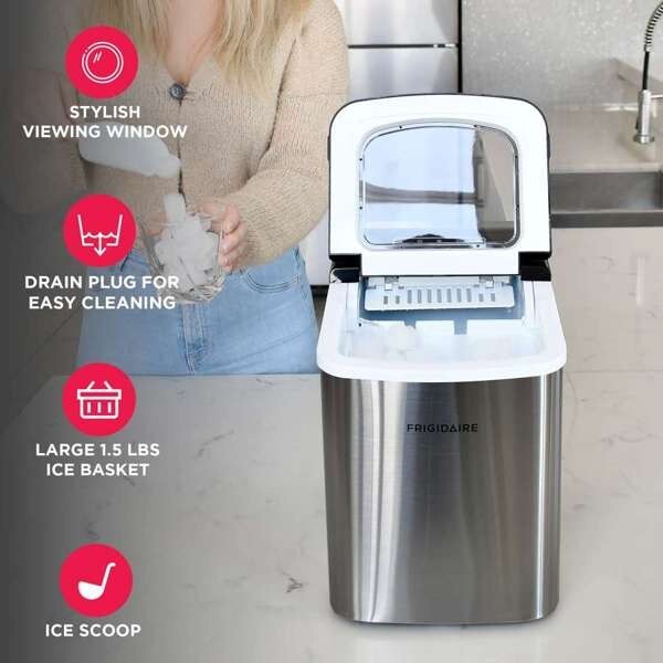 Frigidaire, 26 Lbs. Countertop Ice Maker, Bullet Shaped Ice, Stainless Steel gallery
