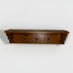 Vintage Pine Solid Wood Shelf & Hat Coat Rack 3 Peg Handmade