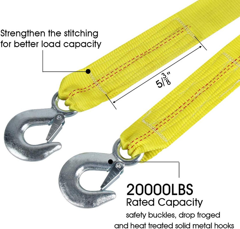 Nylon Tow Strap with Hooks 2”X20’ Car Vehicle Heavy Duty Recovery Rope 20,000 Lb gallery