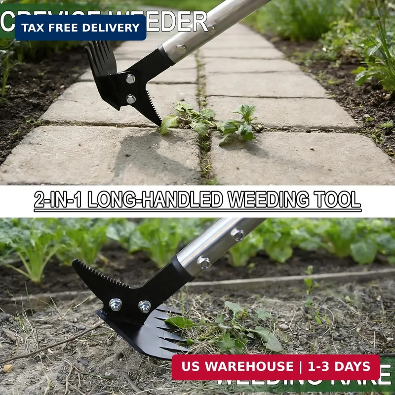 Weed Puller 61" Adjustable Long Handle, 2-in-1 Weed Rake & Crack Weeder with Det gallery