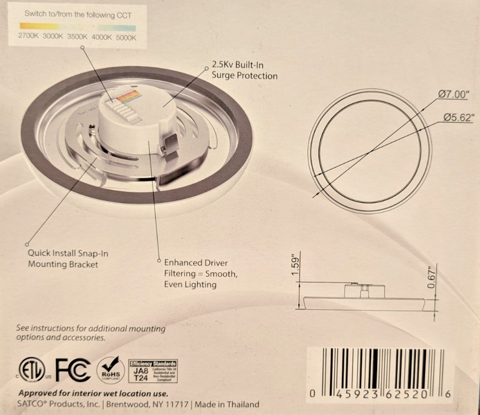 SATCO BLINK PRO 7" LED FLUSH MOUNT WHITE FIXTURE WHITE DIMMABLE & CCT 62-1710 gallery