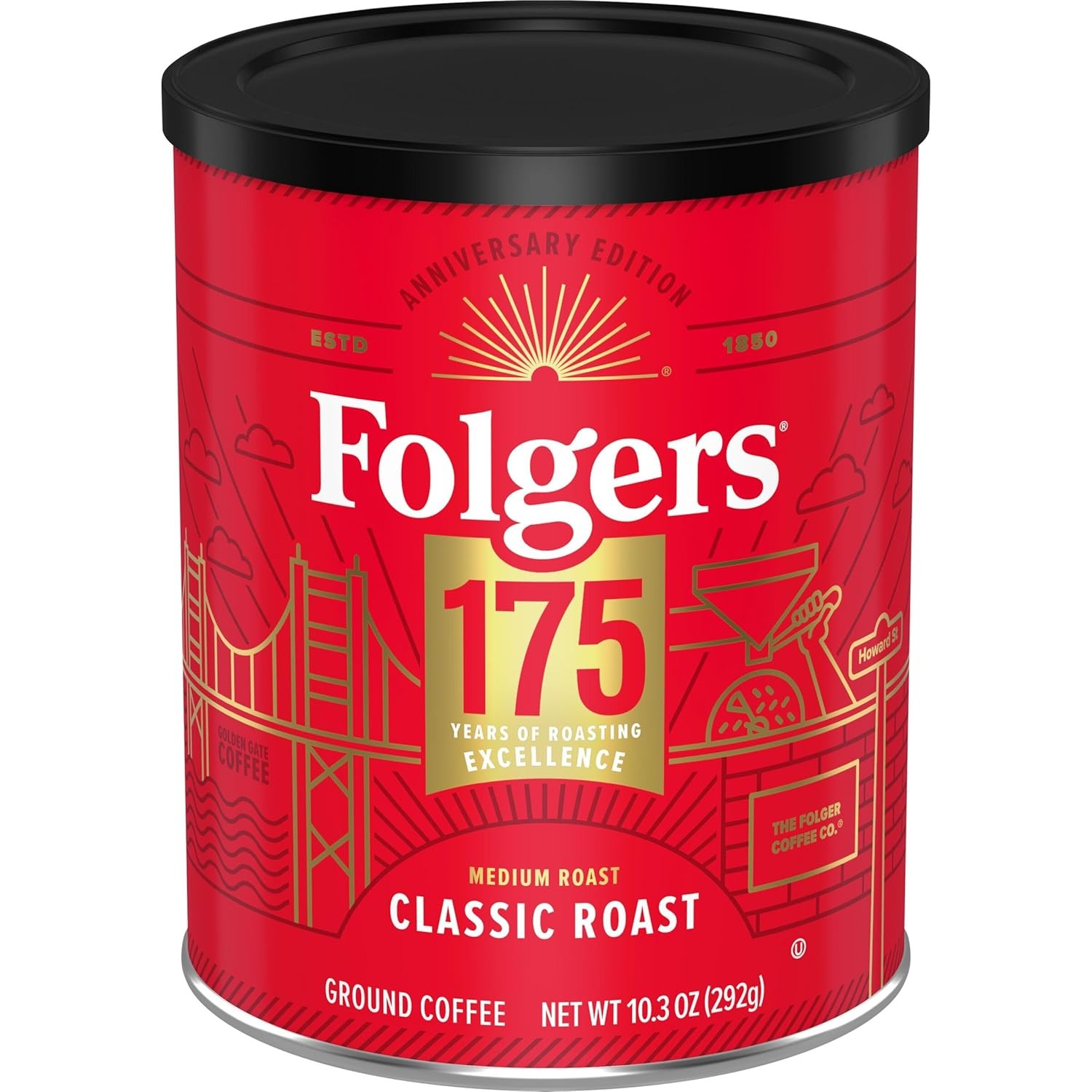 Folgers Classic Medium Roast Ground Coffee 10.3 oz 175th Anniversary Metal Can gallery