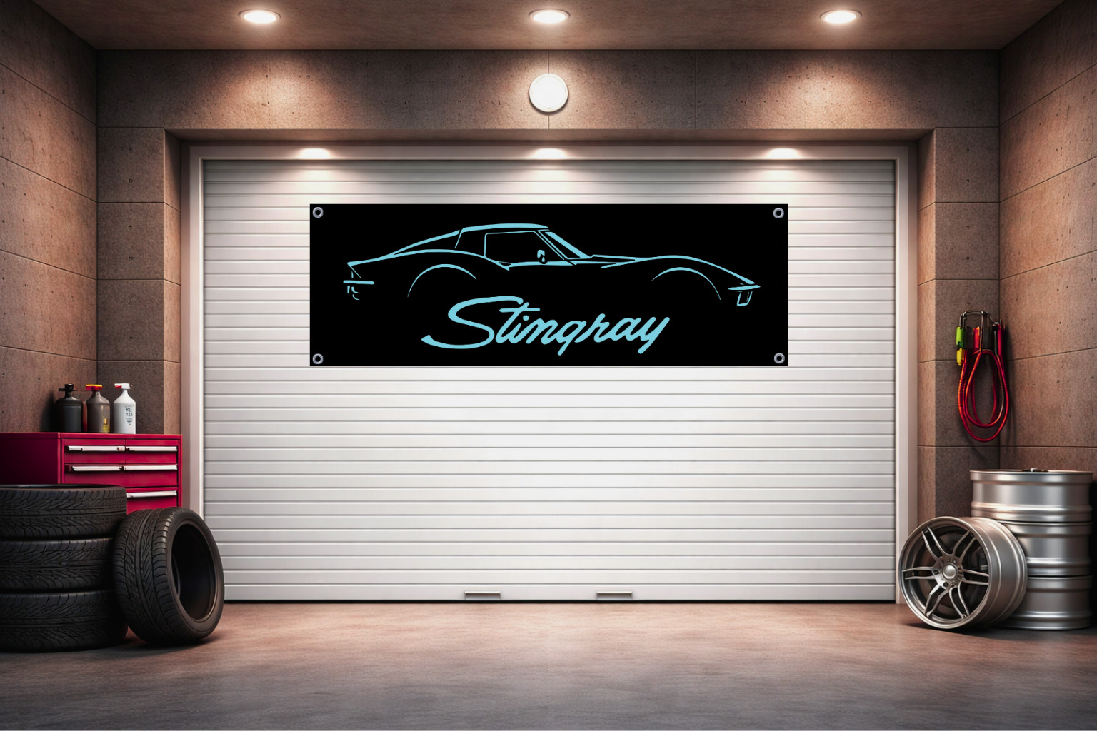 Corvette Stingray Racing Flag Banner 71x24 Garage Man Cave Wall Decor gallery