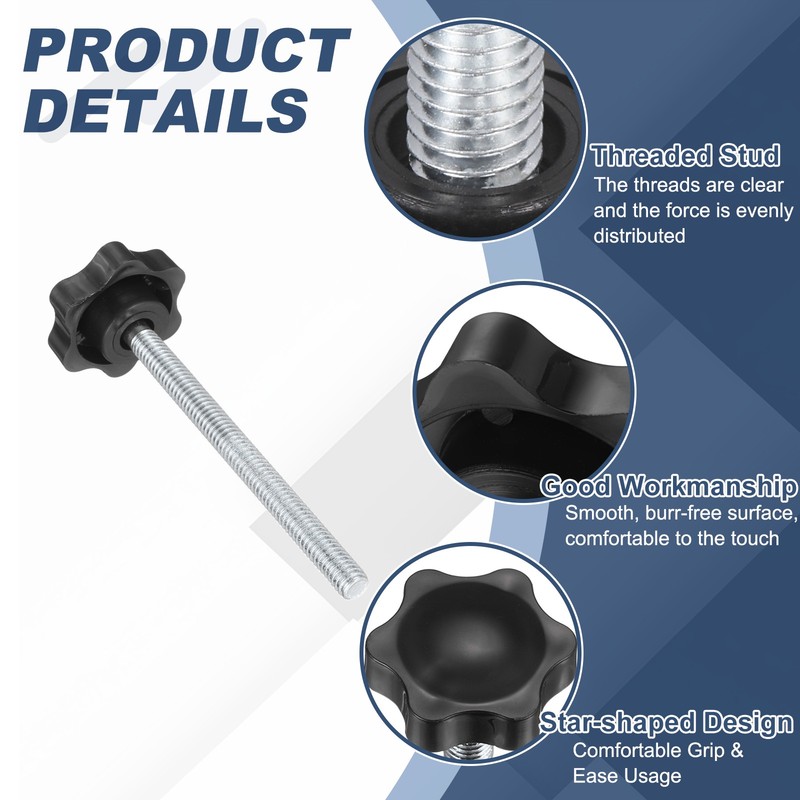 2Pcs 5/16"-18 Star Knobs 3.7" Stud Plastic Male Thread Clamping Hand Knob gallery
