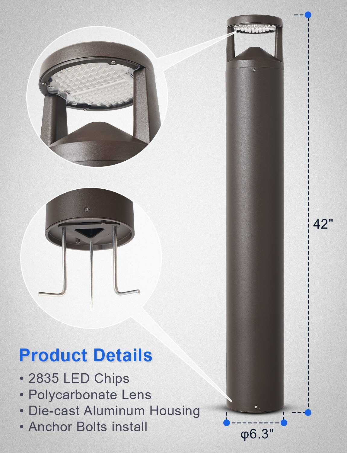 LED Bollard light 42" 24W 3CCT Landscape Light for Garden Pathway IP65 UL& DLC gallery