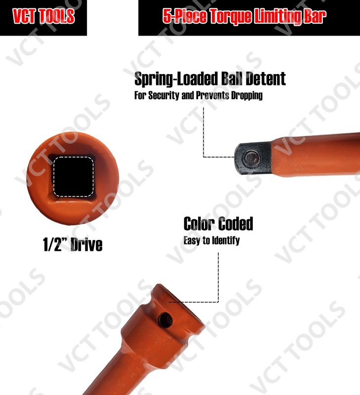 5pc Torque Limiting Extension Bar Set 65, 80, 100, 120, 140 ft-lb 1/2 in. Drive gallery