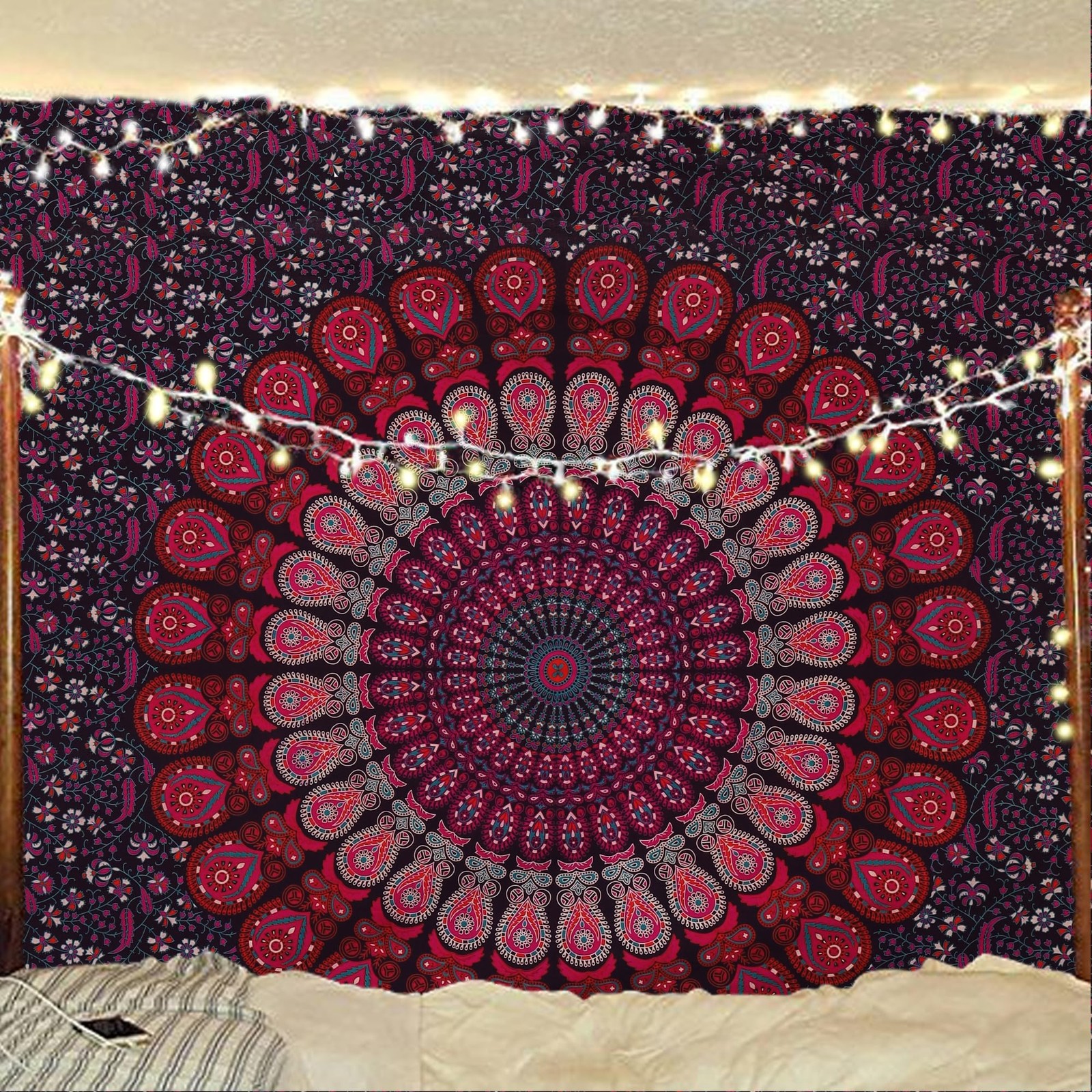 Handmade Indian Bohemian Peacock Mandala Tapestry Wall Hanging 30x40 Inches gallery