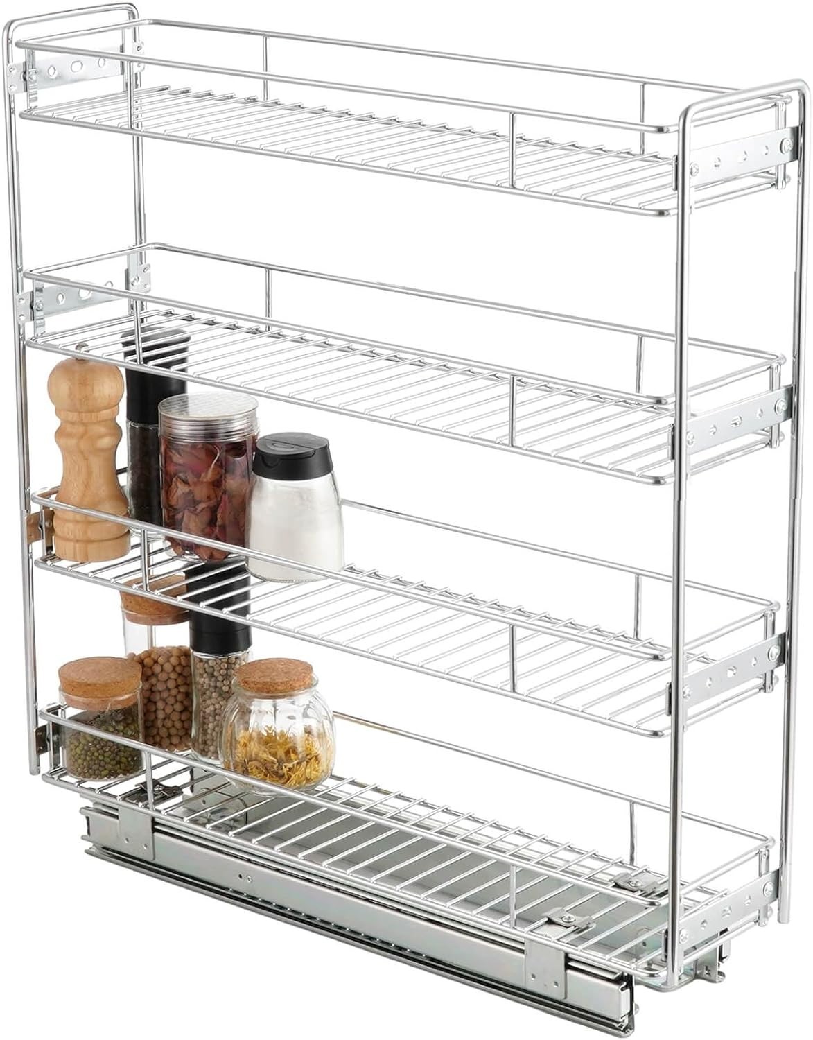 NEW 4 Tier Pull Out Kitchen Spice Rack Cabinet Slide Out Slim Wire Storage 5W21D gallery