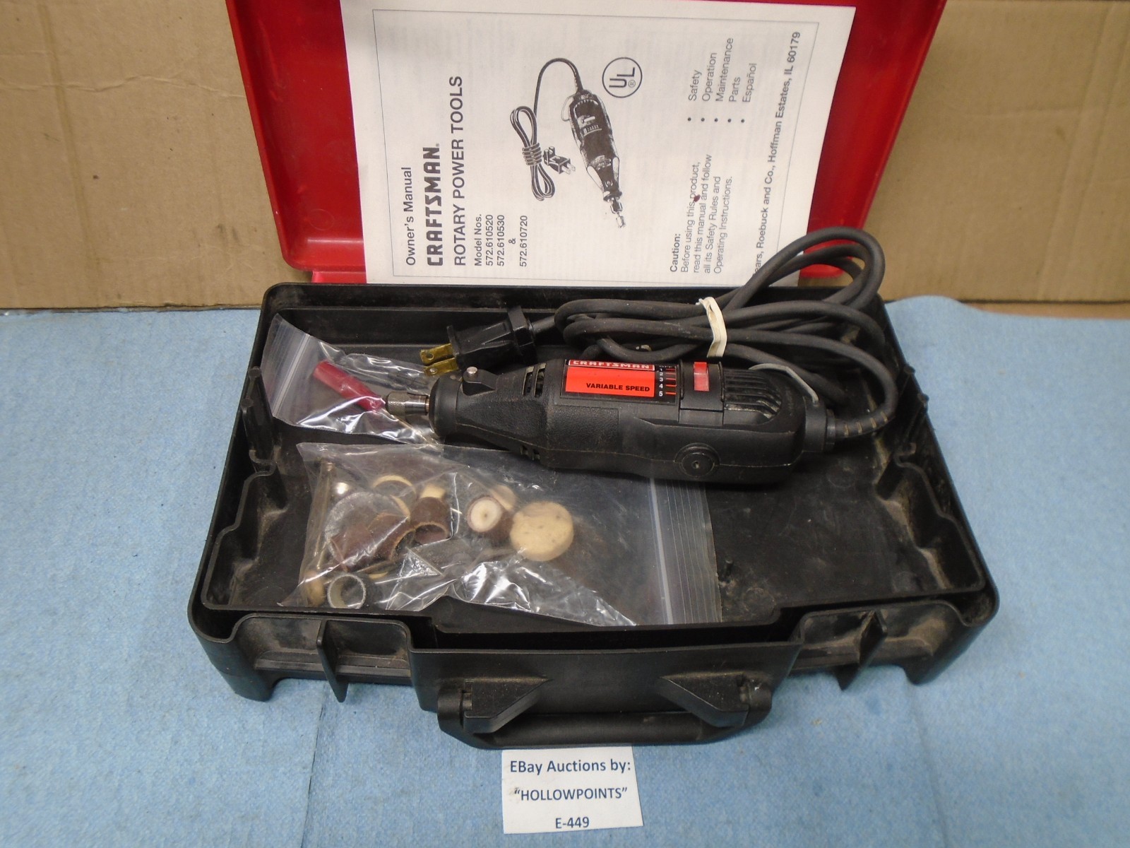 Craftsman USA Rotary Dremel Tool Kit VSR 5000-30,000 RPM w/ Accessories E449 gallery
