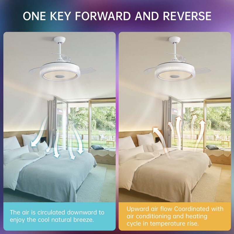 42'' Retractable Invisible Blades Ceiling Fan. Bluetooth Music Player Chandelier gallery