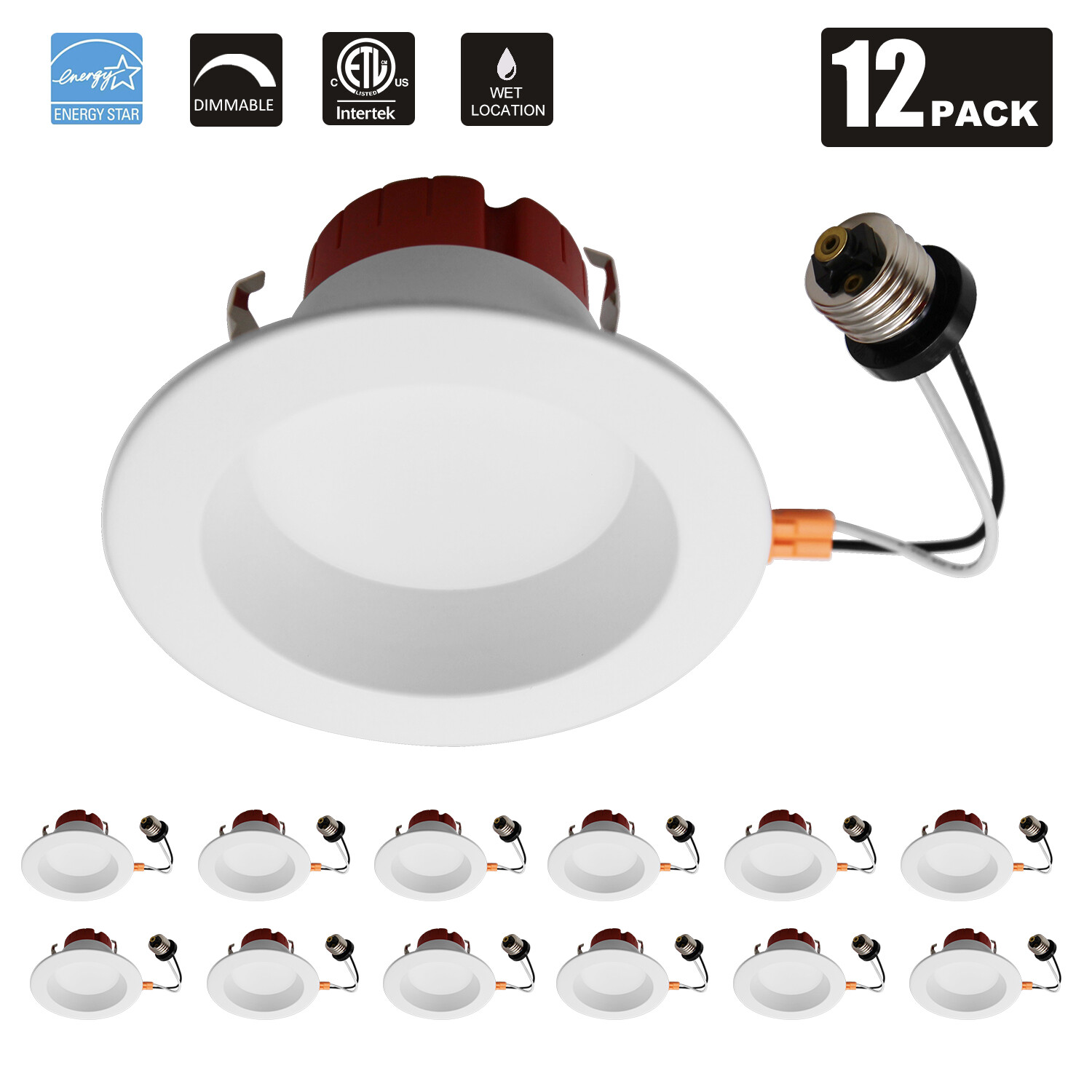 MingBright 12Pcs 4Inch LED Baffle Recessed Dimmable Light Retrofit Downlight E26 gallery