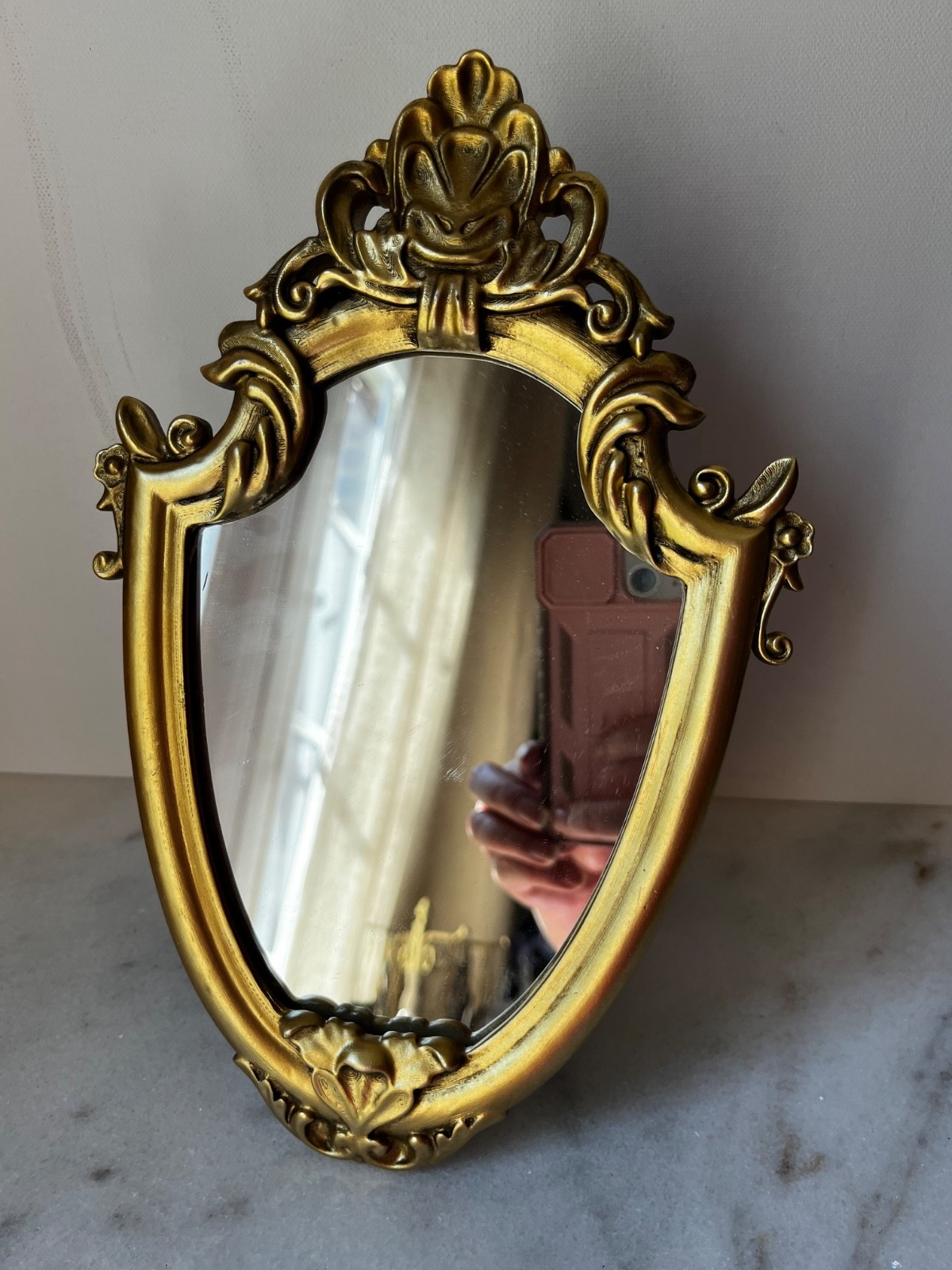 ORNATE Gold ornate Easel Back Table Top Easel Mirror 10”x6.5” gallery