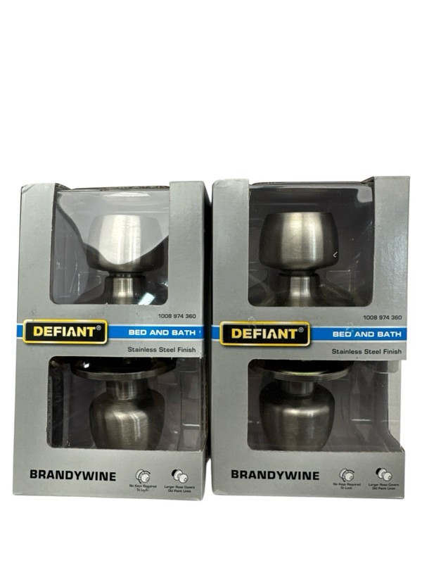 Defiant Brandywine Bed/Bath Door Knob Stainless Steel Lot Of 2 NEW 1008974360 gallery