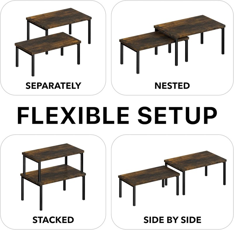 Expandable Stackable Cabinet Shelf Organizer Rustic Brown Engineered Wood Metal gallery