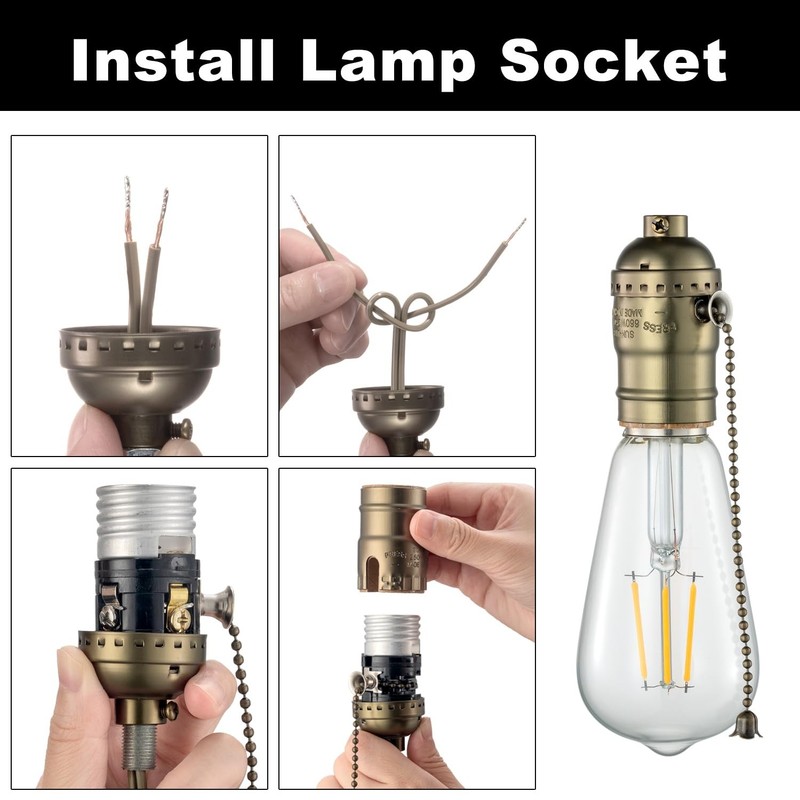 Pull Chain Lamp Socket Replacement, E26 Standard Threaded Base, Antique Brass gallery