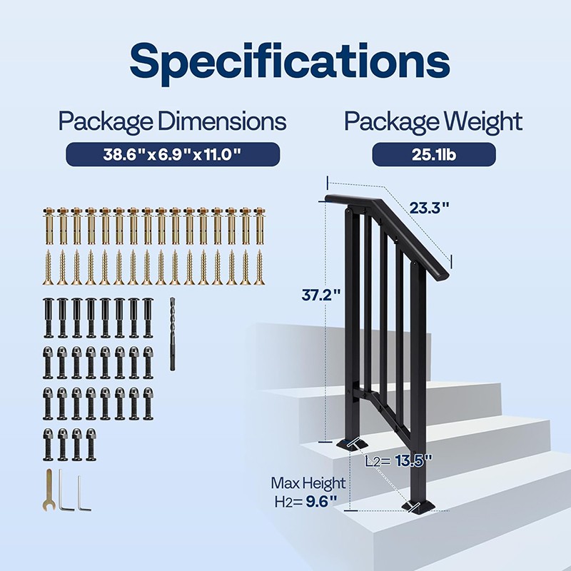 2-Pack Handrails for Outdoor Steps Galvanized Iron, Stair Railing for 2-3 Steps gallery
