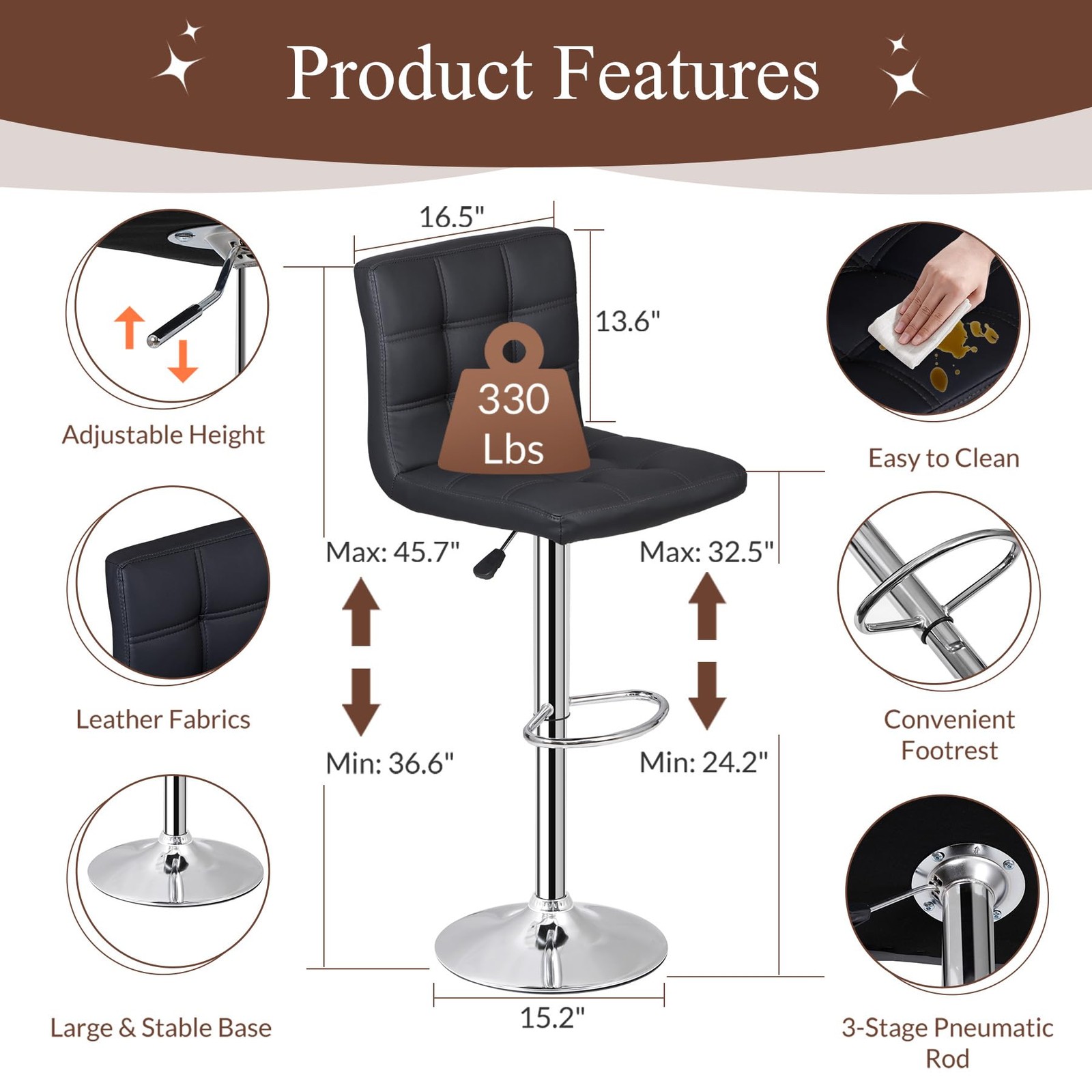 ZENY Adjustable Swivel Barstools Set of 2, Modern PU Leather ASIN, Black gallery