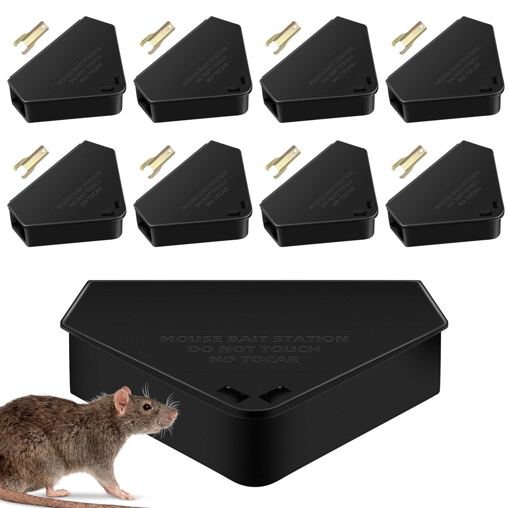8 Pcs Mouse Bait Station with Keys Indoor Outdoor for Rats Mice Black 1