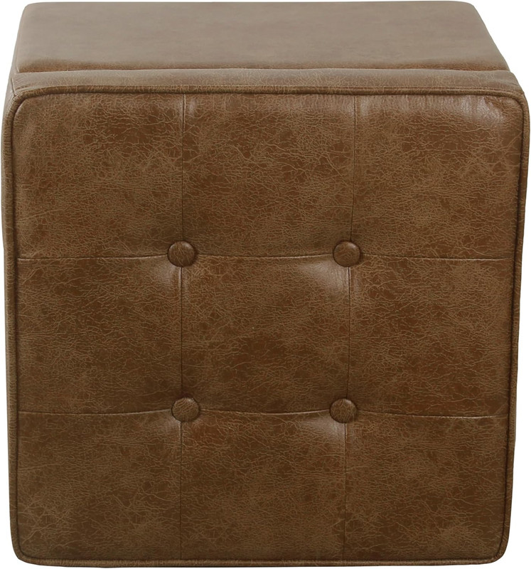 Square Tufted Storage Ottoman - Distressed Brown Faux Leather Small gallery