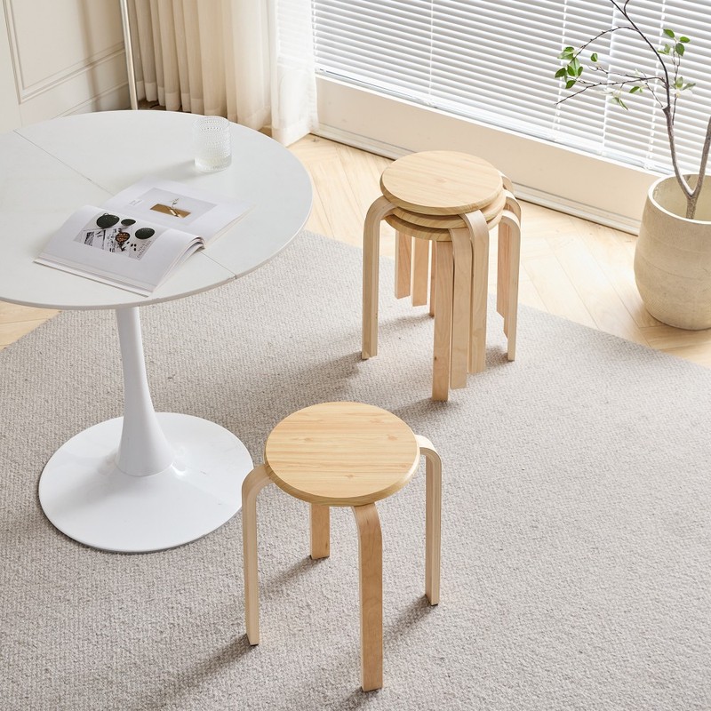Set of 4 Stackable Stools, Stackable Bentwood Stools, Round Backless Chairs gallery
