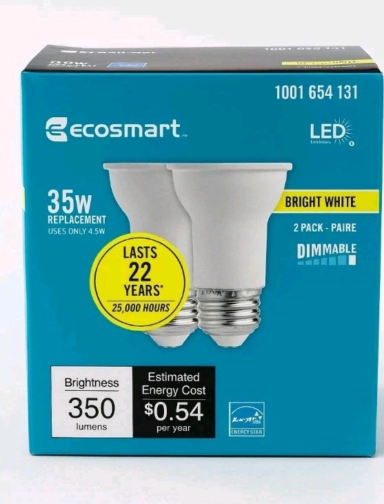 EcoSmart 35W LED Light Bulbs*Bright White*12-Bulbs*6x2*PAR16*Flood*Dimmable*4.5W gallery