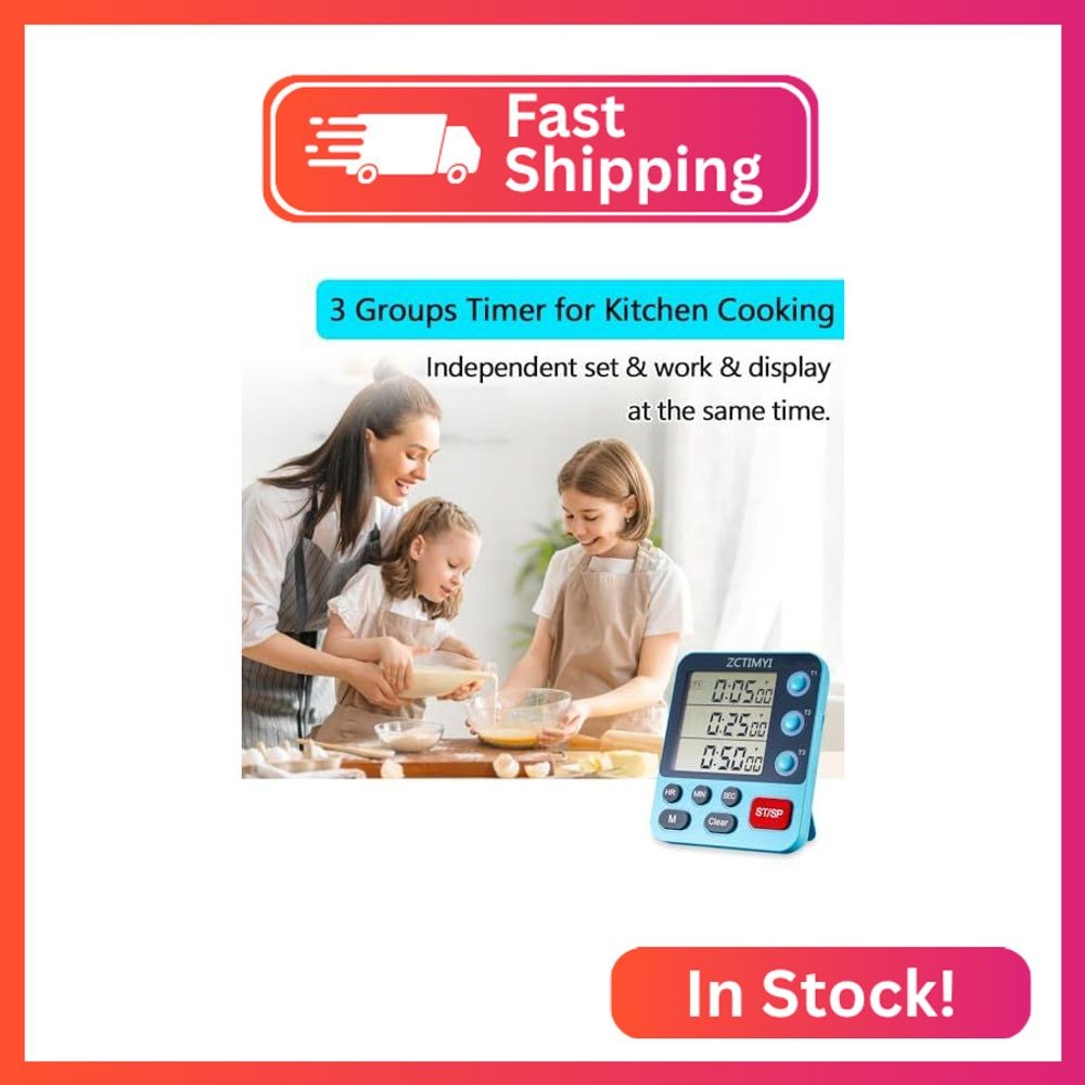 Dual Digital Timer for Kitchen Cooking, 3 Channels Count Down/Up Triple Timer fo gallery