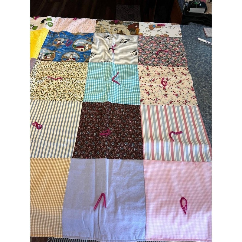 Handmade Quilt-multi patterns with rose floral side 49x41 inches gallery